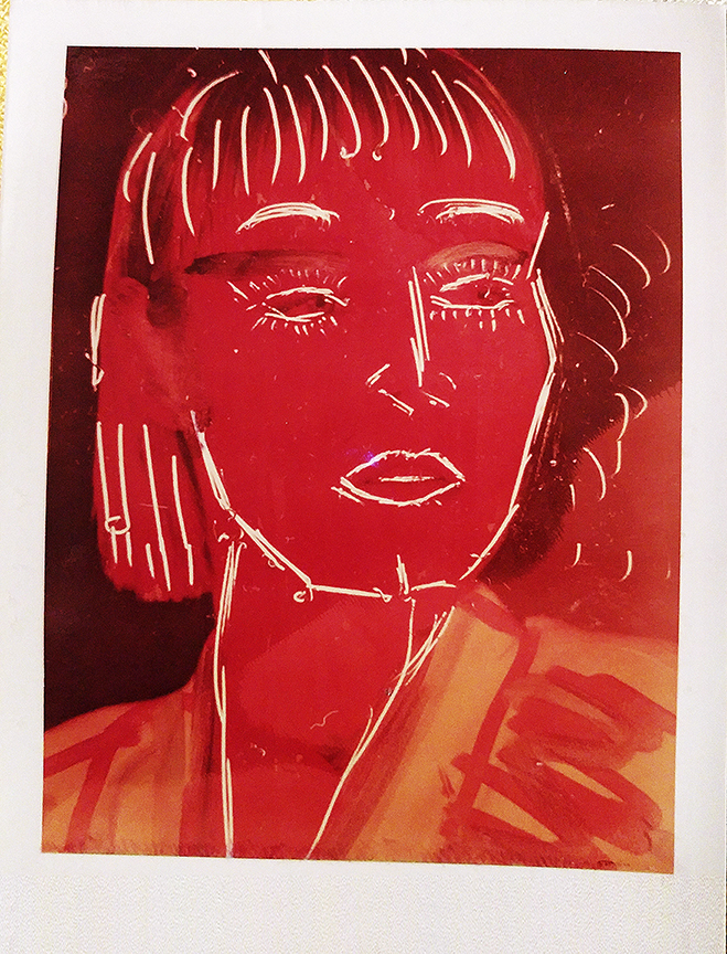 Polaroid Alternative print of model with applied scathes. Pop culture  trend That was very popular with the avant garde art fashion underground movement of the 1980's.
