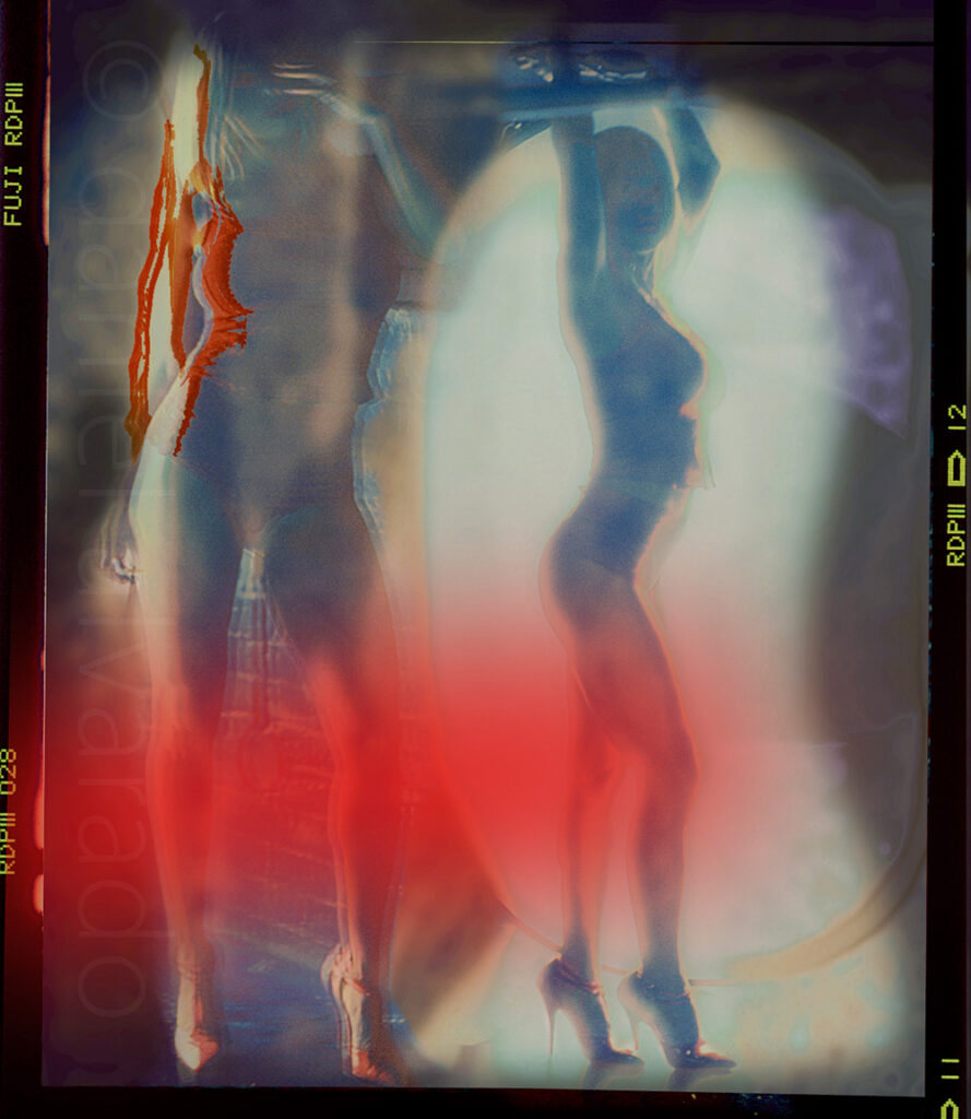 Ethereal Film picture of a model in a industrial studio backlit with dreamy 1970s cinematic summer light. Art fashion celebrity photography.